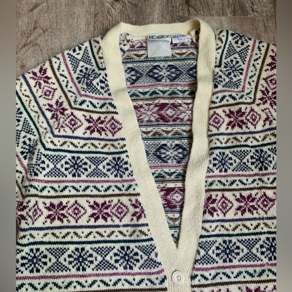 Vtg Koret Women's Button Up Cardigan With Snowflake Christmas Size Small Cream - Picture 2 of 9